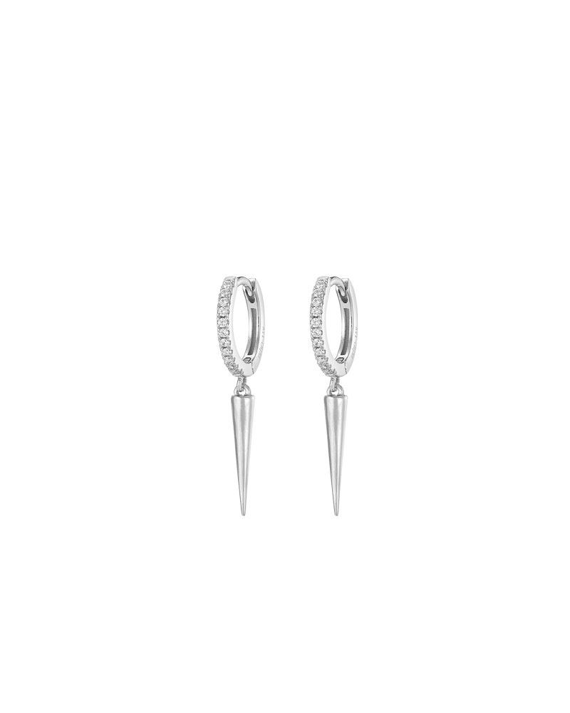 Silver Pavé Huggie Earrings with Slim Spike – Mary K Jewellery