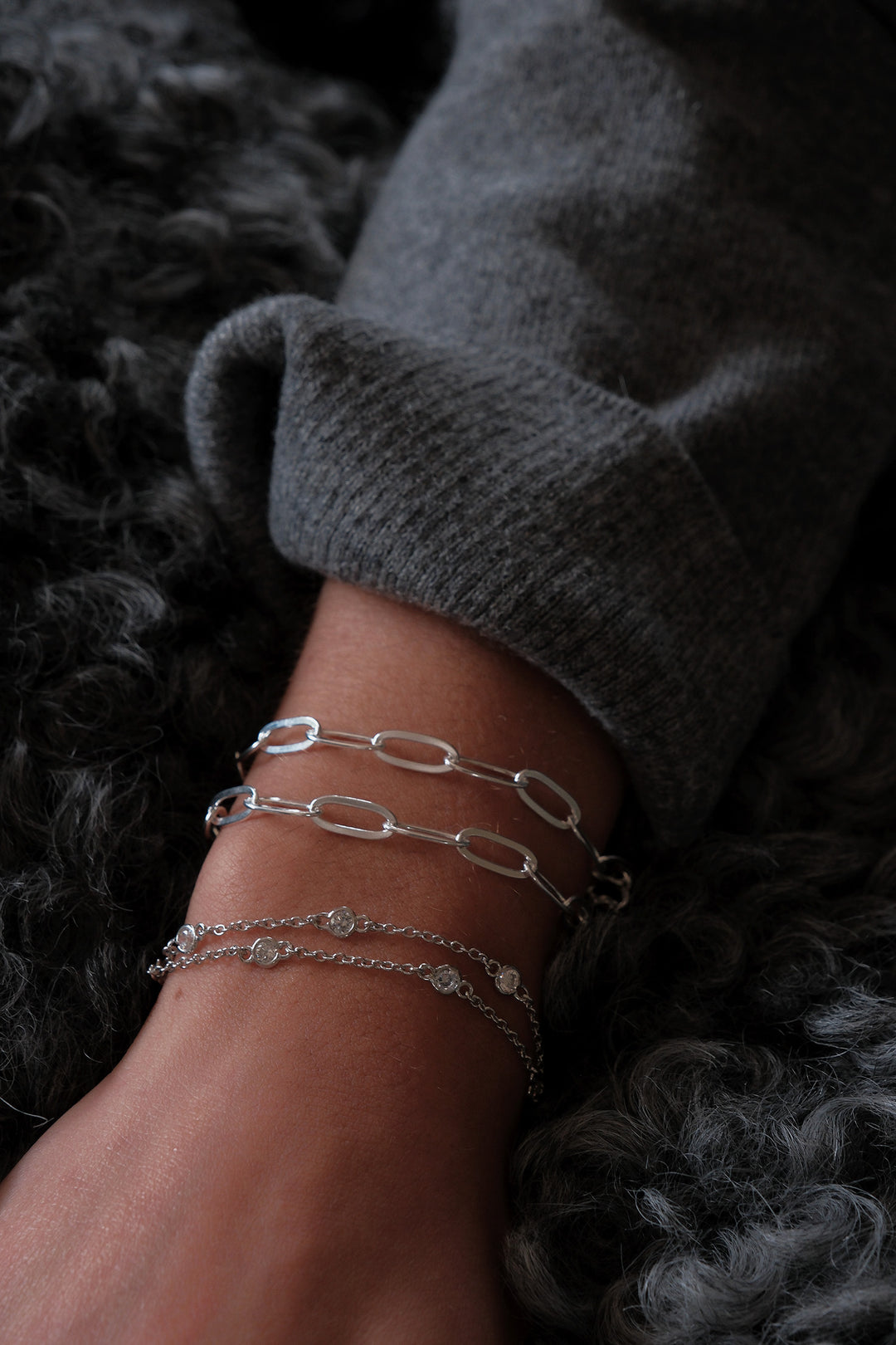 セット★国内発送【TATIANA】Pearl and Silver Chain Bracelet 926 Sterling Silver Black Spinel Bujukan Link Chain Tennis