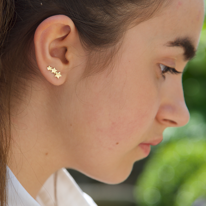Gold 3 Star Climber Earrings