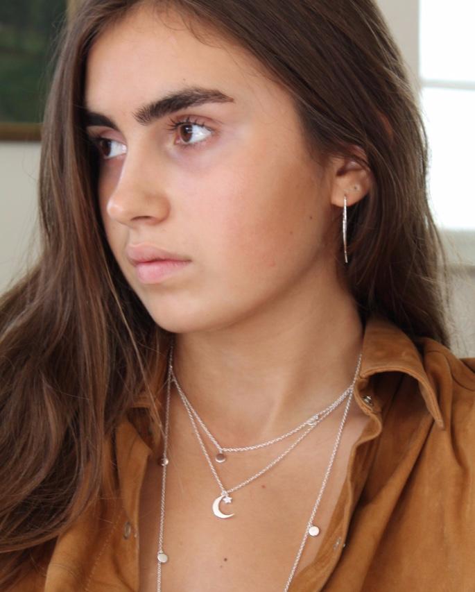 Collier Pendentif Lune Et Étoiles En Argent Plaqué Avec Zirconium - Longueur 16+2 Pouces